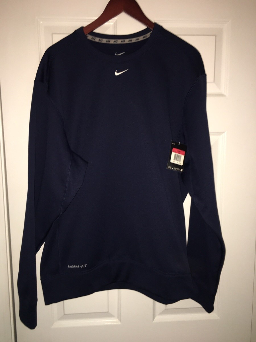 Nike Therma Fit Sweatshirt L Center Logo Navy Blue | eBay