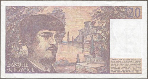 1980 FRANCE Vingt "TWENTY FRANCS" NOTE Nice Lightly Used CLAUDE DEBUSSY Portrait - Picture 3 of 3