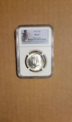 1964 P  Kennedy Half Dollar NGC MS 65 Gem 90% silver 50 cent 50th Label