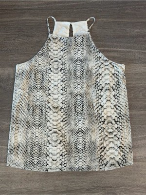 Allison Joy Evereve Pleated Snake Print High Neck Halter Tank Top Size M