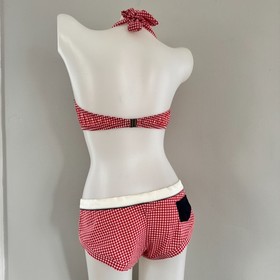 AGENT PROVOCATEUR Red Gingham CALAMITY Cowgirl Swim Bikini Bra Top Shorts 36C L