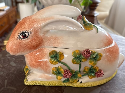Mid 20th Century Bonwit Teller Italian Majolica Floral Rabbit Italy ...