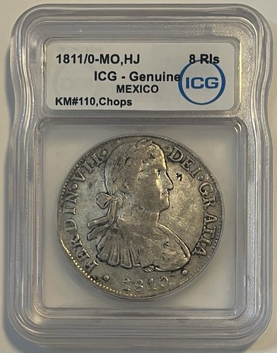 1810 mexico 8 reales ICG - 1811/0-MO HJ 8 Rls - Chopmarks - KM#110 - Certified