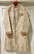 Indian Pakistani Men  s Sherwani 44 Gold With Sequins And Red Piping