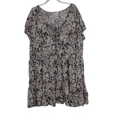 True Craft Floral Dress Womens Size 3X Black Boho Grunge Peasant Tiered Viscose