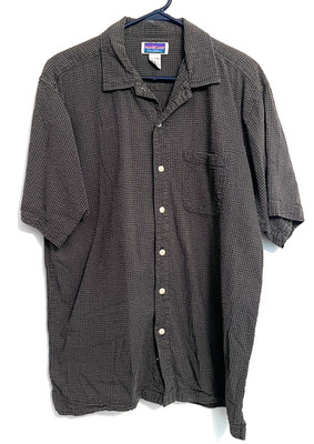 North Crest Mens Large (42-44) Green Blue Plaid Cotton Short Sleeve Button Shirt