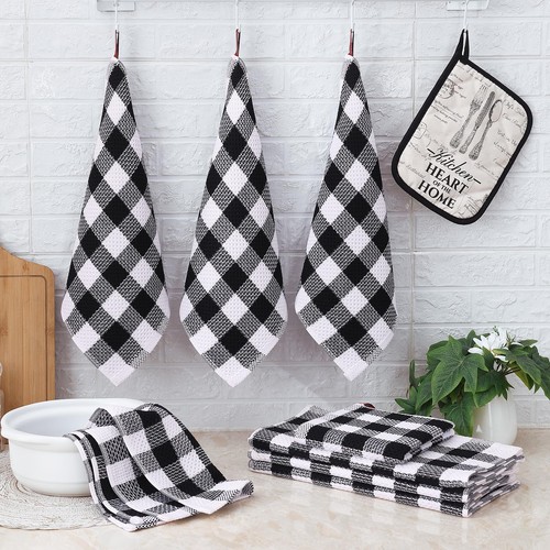 homing Buffalo Plaid Kitchen Towels and Dishcloths Set, 12" x 12" and 13" x 2... - Picture 7 of 8