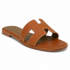 Women s Tan Cutout Slide Sandals Slip On Flat Open Toe Casual Beach Shoes