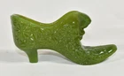 Vintage Avocado Green Glass Shoe Heel Slipper Star Daisy Boyd Fenton 5.75"