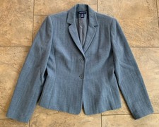 Ann Taylor Blue Herringbone Wool Cashmere Blend Blazer Sz 8 Lined 2 Button