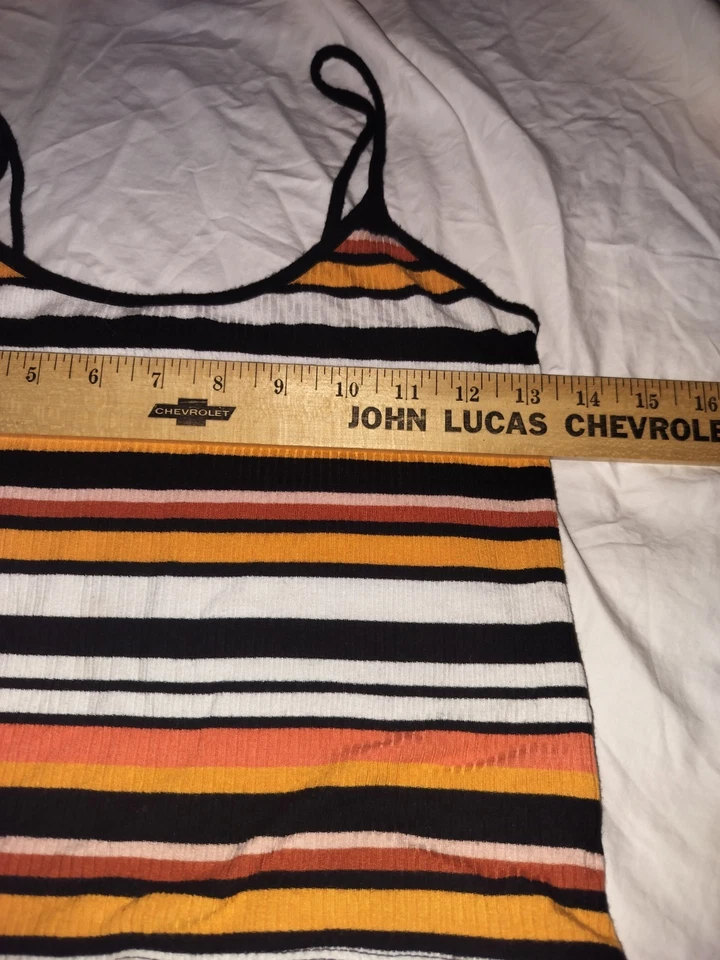 Forever 21 Women's Size Medium  Striped Tank Top Spaghetti Strap Retro  Orange - Image 2 of 4