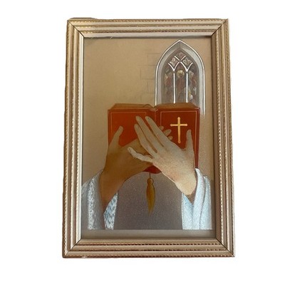 Vintage holografisches Bild Bibel in Händen Kirche religiös Christentum gerahmt