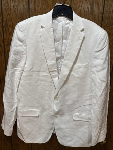 Bar III Blazer Mens 44L White Linen Blend Sport Coat Two Button Suit Jacket New