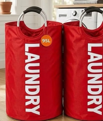95L Extra Large Laundry Basket Waterproof Dirty Clothes Hamper Collapsible Qty 1
