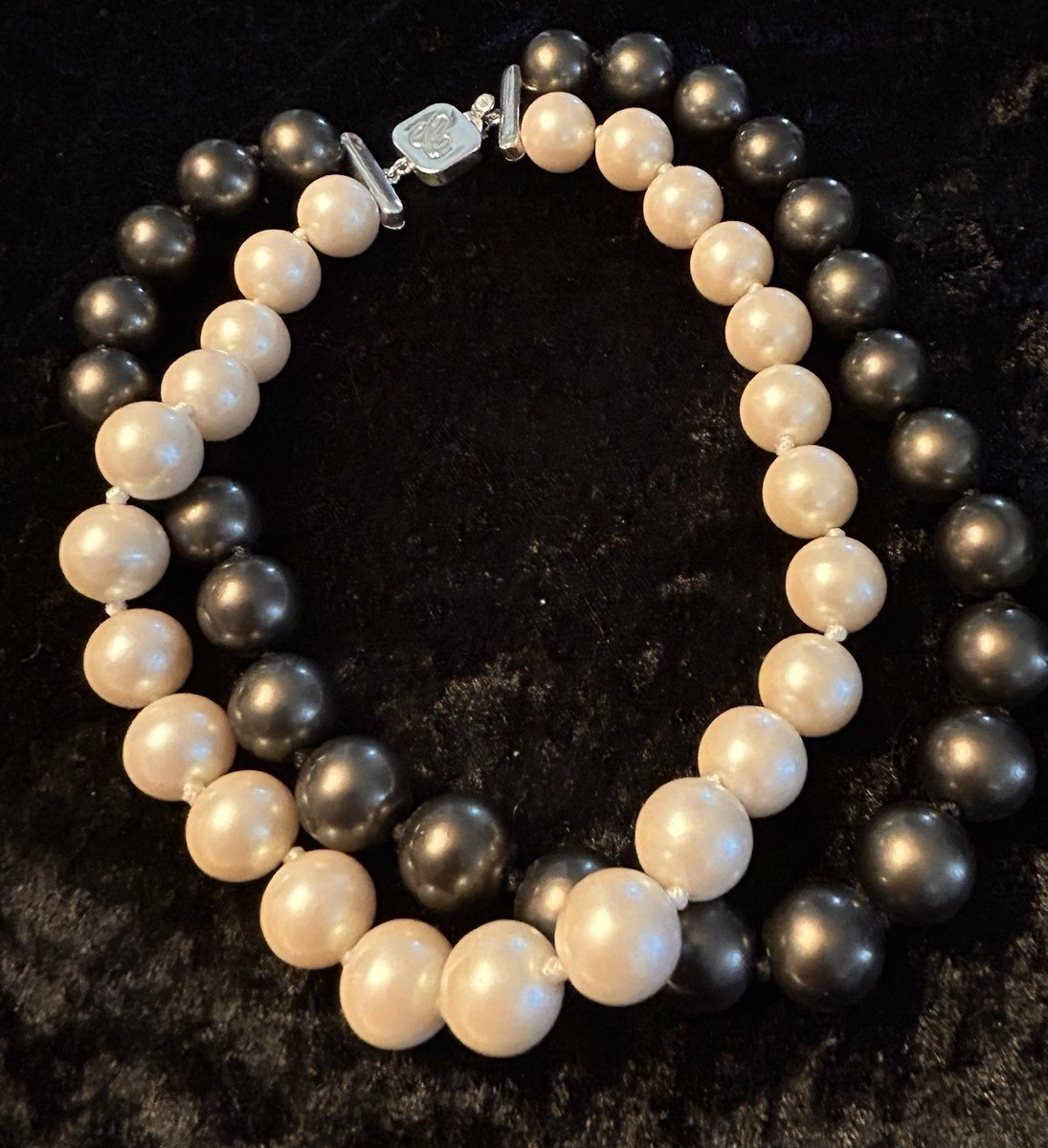 Chico's Double Strand Black & White Beaded Pearl Necklace View 3