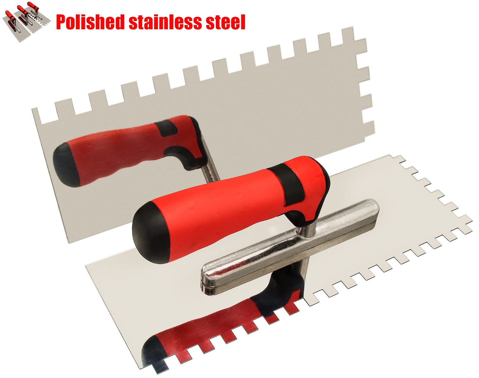 Tile Tools Stainless Steel Square Notched Trowel Set 3 Pc (notch Size: 5/32 & 5/