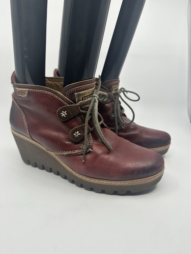 Pikolinos Size 7.5 Womens Zafiro & Olmo Maple Leather Wedge Ankle Boot Burgundy - Picture 4 of 14