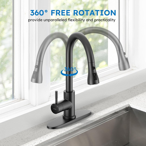 Kitchen Faucet Matte Black , Kitchen Sink Faucet with Pull Down Sprayer Single - Picture 5 of 12