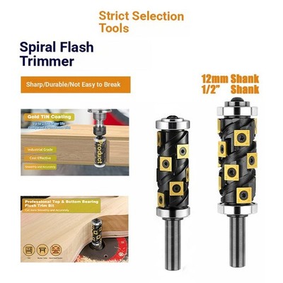 Indexable Spiral Trim Router Bit with Dual Bearings, for CNC Woodworking