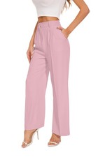 Pantaloni Eleganti Donna Gamba Larga Vita Alta Rosa Casual Ufficio Taglia M