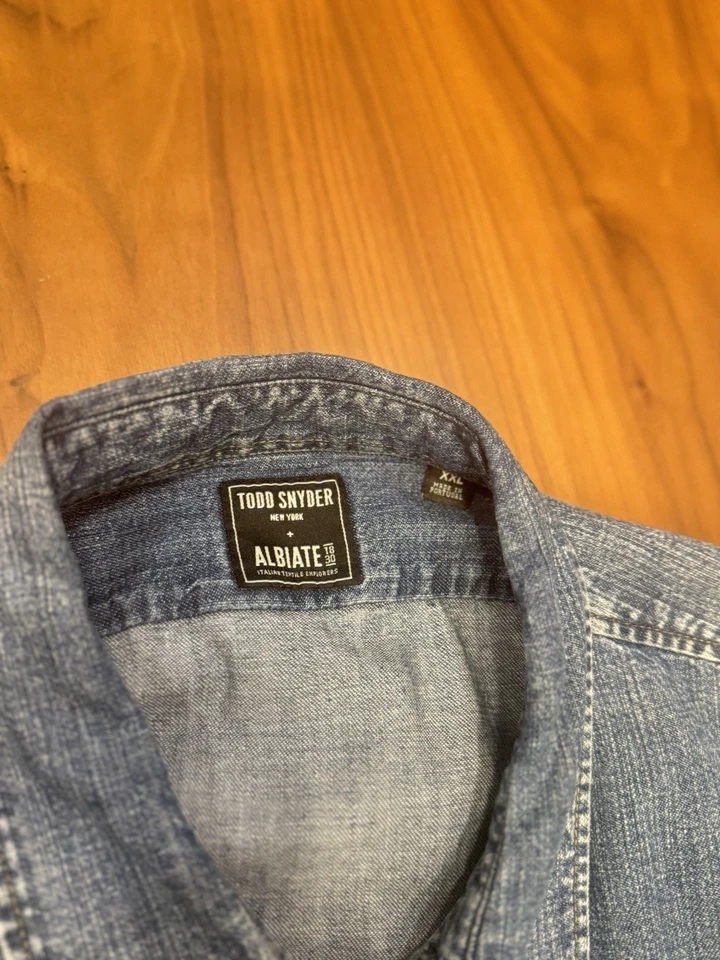 Camisa de trabalho Todd Snyder New York Albiate denim manga longa masculina XXL dois bolsos - Imagem 2 de 4