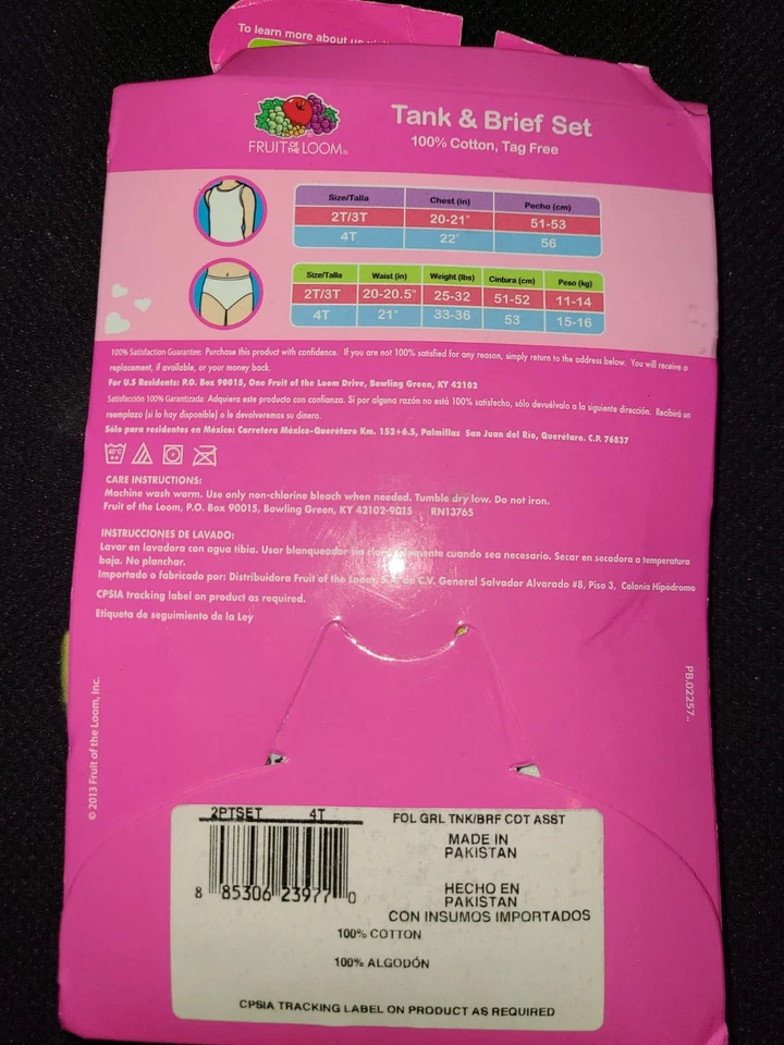 FRUIT OF THE LOOM Talla 4T (Juego de tanque y calzoncillos) ¡Juego de 2 piezas!!! Foto 2 de 2
