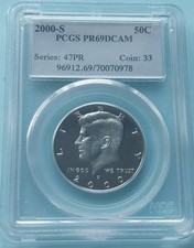 2000 S Kennedy Half Dollar Proof Graded PCGS PR69 DCAM Coin JFK, Fifty Cents 50¢