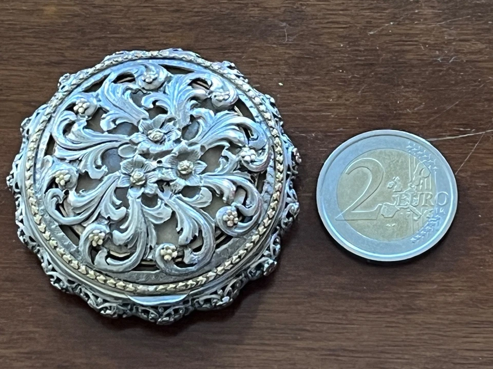 Porta Cipria da borsetta Argento 900 stile ed epoca Liberty - Immagine 4 di 4