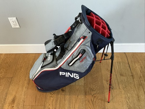 Ping Hoofer 14 Stand Bag w/ Rain Hood - Gray/Navy/Red Nice Condition Free Ship!