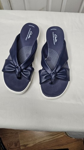 Neu ohne Etikett Clarks Cloudsteppers geknotete Pantoletten Sandalen marineblau Größe 9 - Bild 2 von 9