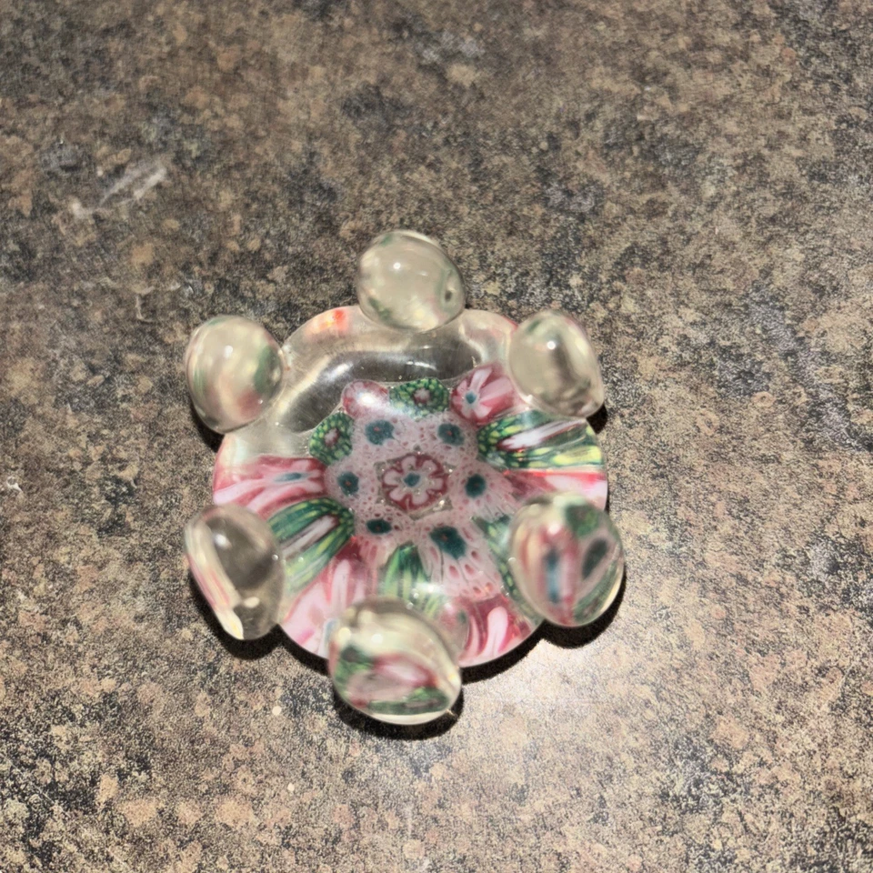 Pincel de vidrio artístico Millefiori vintage y soporte para palillos rosa verde floral retro Foto 2 de 4