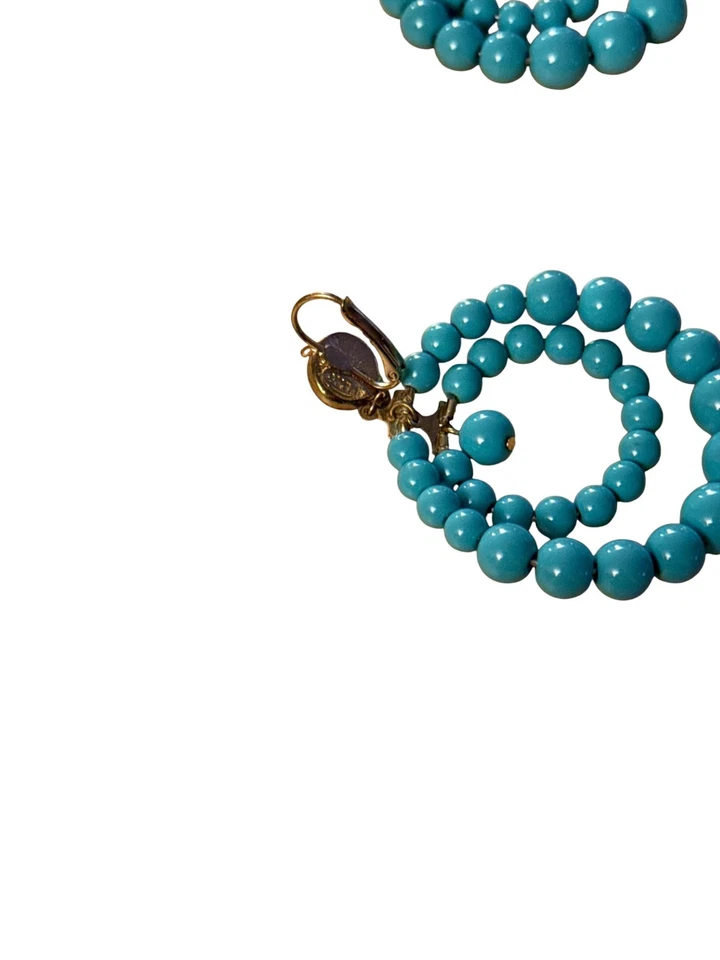 KJL Kenneth Jay Lane Blue Turquoise Plastic Bead Statement Hoop Earrings - Image 3 of 4