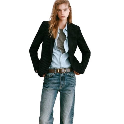 NILI LOTAN Julietta Pinstripe Single Button Blazer in Black 6 - Picture 2 of 10