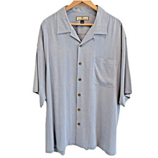 Tommy Bahama Camp Shirt Men  s XL Slate Blue 100 Silk Hawaiian Coconut Buttons