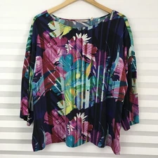 Soft Surroundings Top Boxy Crop Size L  Elbow Sleeve Scoop Neck Pullover Floral