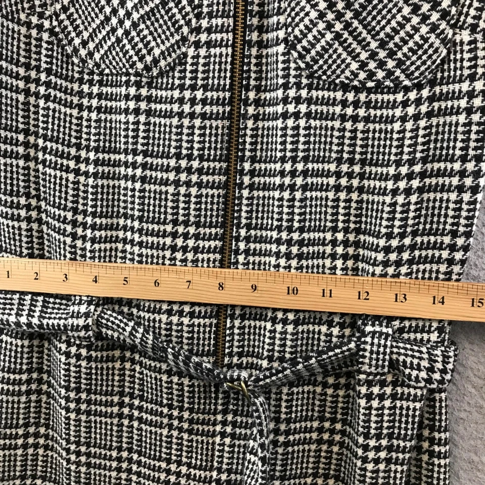 Mini vestido estilo vintage Houndstooth zíper completo manga longa carreira vestuário de trabalho - Imagem 4 de 4