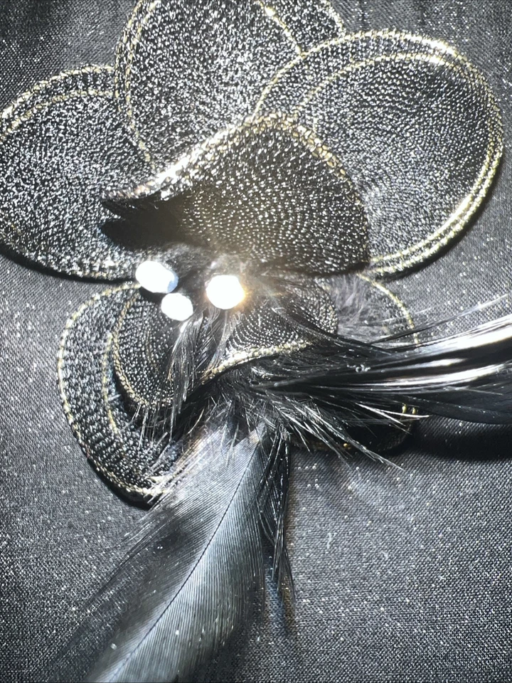 Vintage Cache Black Clutch W/ Fringe And Floral PinAccent w/ A touch Of feather - Image 4 of 4