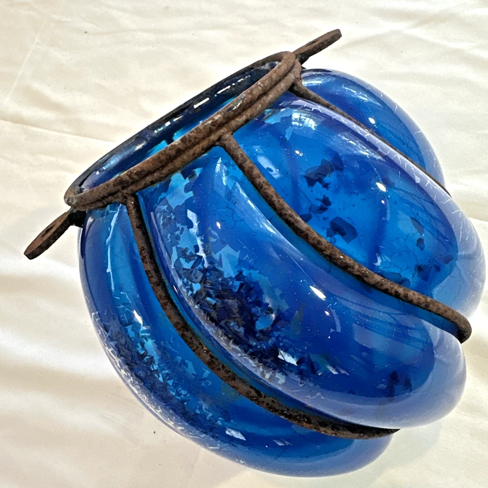 古董埃及新艺术风格手工吹吸顶灯仅 10 英寸高蓝色 — 第 4/4 张图片