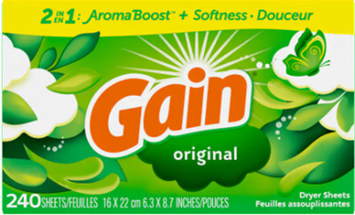 GAIN 'Original' Dryer Sheets 2in1 Aroma Boost+Softness Trocknertücher 240 St USA