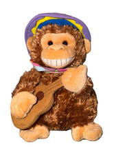 Vintage Soft Monkey Plush Stuffed Animal w/Hat  Guitar, Small 6-14 in, Age 3 