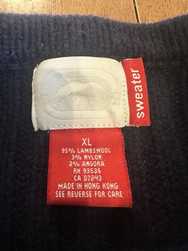 Y2K Ecko Unltd. Suéter de punto acanalado de lana de cordero XL azul marino grueso - Imagen 5 de 8
