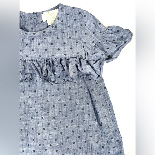 KATE SPADE Girls Ruffled Polka Dot Chambray Shift Dress 4 Preppy Classic Summer - Picture 4 of 12