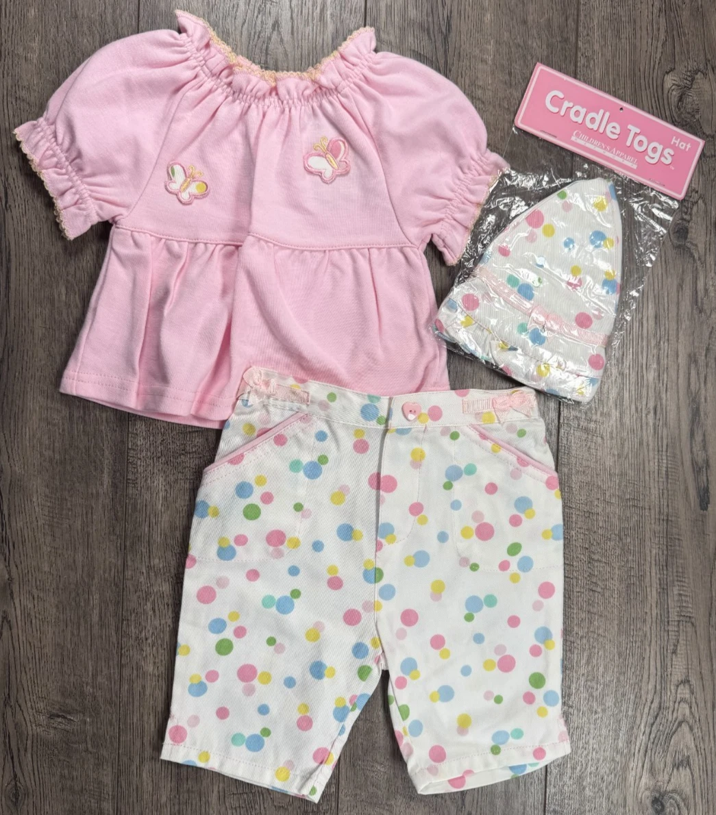 Baby Girl Clothes New Vintage Cradle Togs 3-6 Month 3pc Butterfly Dot Outfit