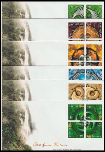 NEW ZEALAND 2001 ART FROM NATURE FDC SET OF 6 (VF) *SCARCE*
