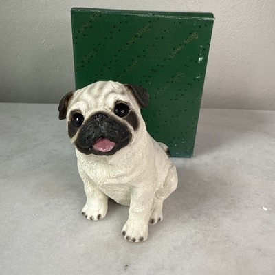 Living Stone Pug Dog Statue ''Pug Pup'' With Tongue Out Heavy Figurine Decor IOB