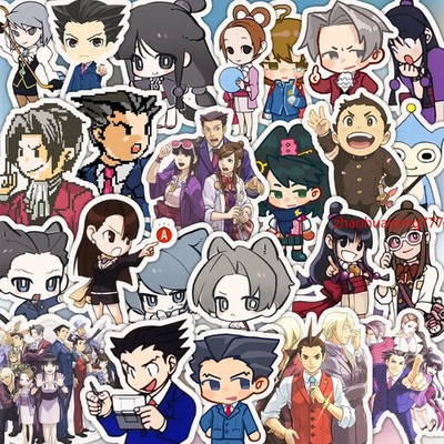 48pcs Ace Attorney Phoenix Wright Chibi Stickers Cartoon DIY Journal Decals