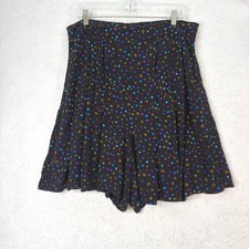 Womens Black Multi Dot Pleated High Waist Culotte Shorts Sz XL Vintage 90s Retro