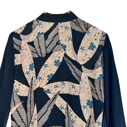 Harari 90s Vintage Sz Small 100% Silk Oversized Asian Leaf Floral Blouse Black - Picture 5 of 7