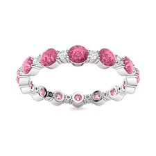 925 Sterling Silver 4MM Round Shape Pink Topaz Full Eternity Band Ring For Women