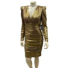 Vince Camuto $168 Gold Metallic Long-Sleeve Ruched Dress Party Cocktail 6 NWT
